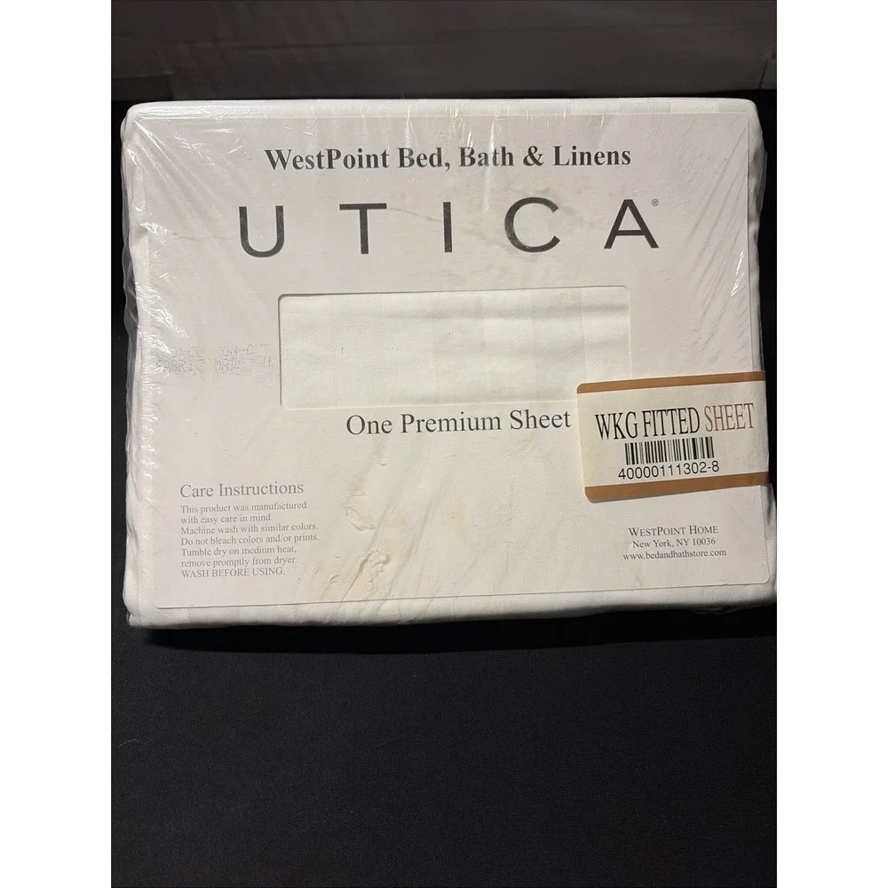 Vintage WestPoint Utica Premium Fitted Sheet Waterbed King WKG White Stripe NWT